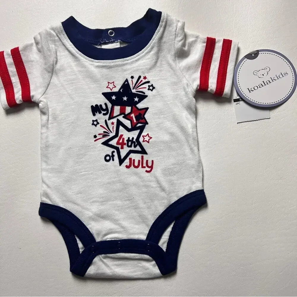 Koala Kids July Fourth Holiday Celebration Matching One Piece Set Sz NB